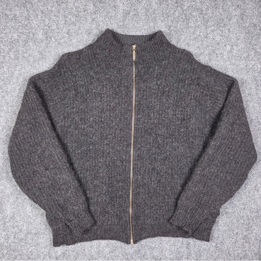 Vintage L.L. Bean Cardigan Sweater Mens Large Gray Wool Alpaca Full Zip USA